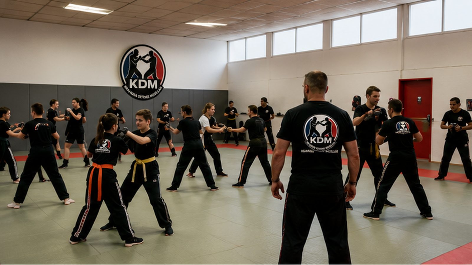 Groupe d'enfants en cours de Krav Maga dans la salle de Volkrange